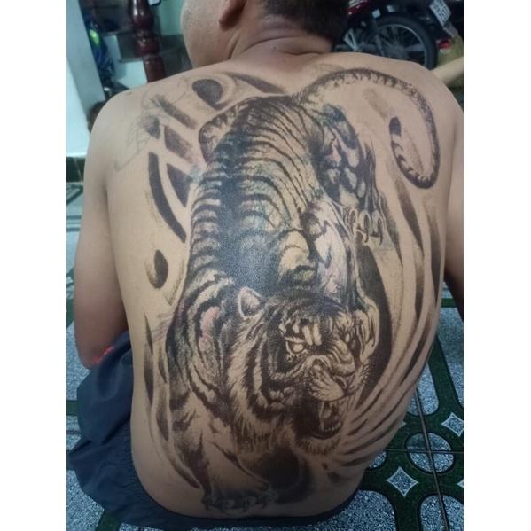 Hình xăm dán kín lưng cao cấp mãnh hổ săn mồi 34x48cm