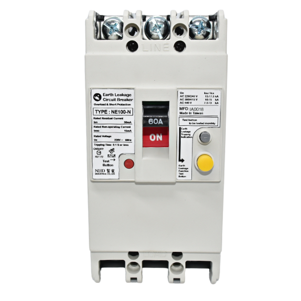 Cầu dao chống giật ELCB 3 Pha 15A/20A/30A/60A - 30mA - NE-100N-3 - Chính hãng NHD