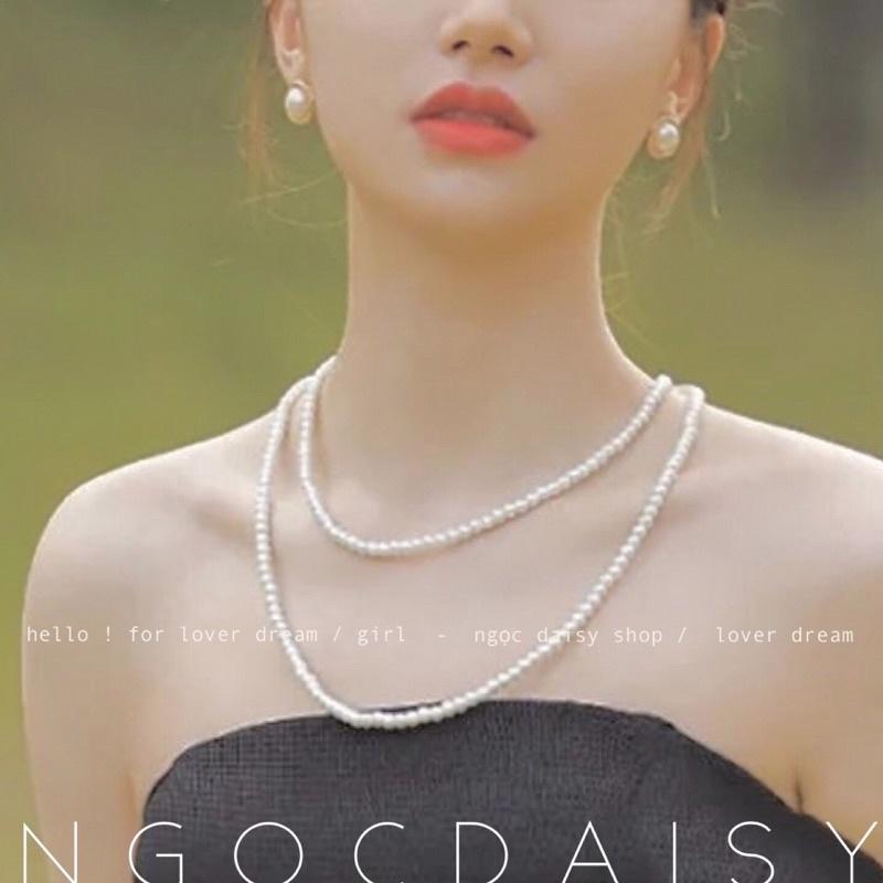 N169 dây chuyền handmade hạt ngọc tròn chập đôi 140cm hạt 6mm