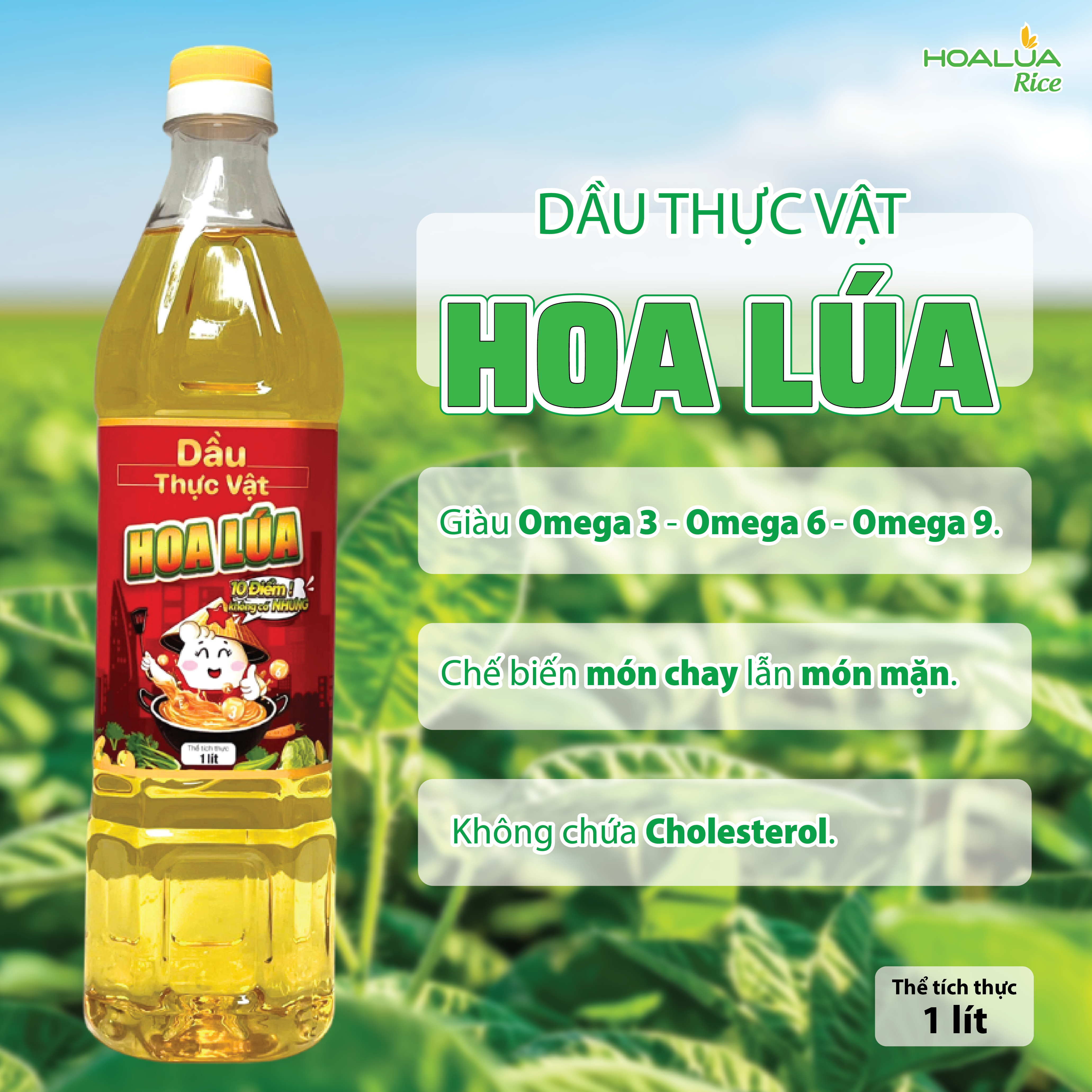 Dầu Thực Vật Hoa Lúa chai 1 lít - Giàu Omega 3,6,9 và Vitamin E