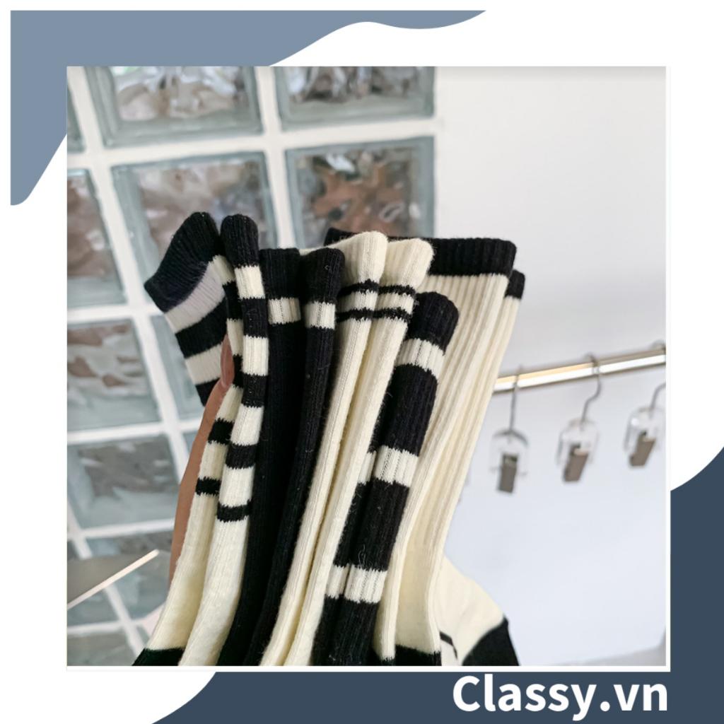Tất cổ cao Classy, vớ cổ cao màu trắng đen, nhiều họa tiết G1466