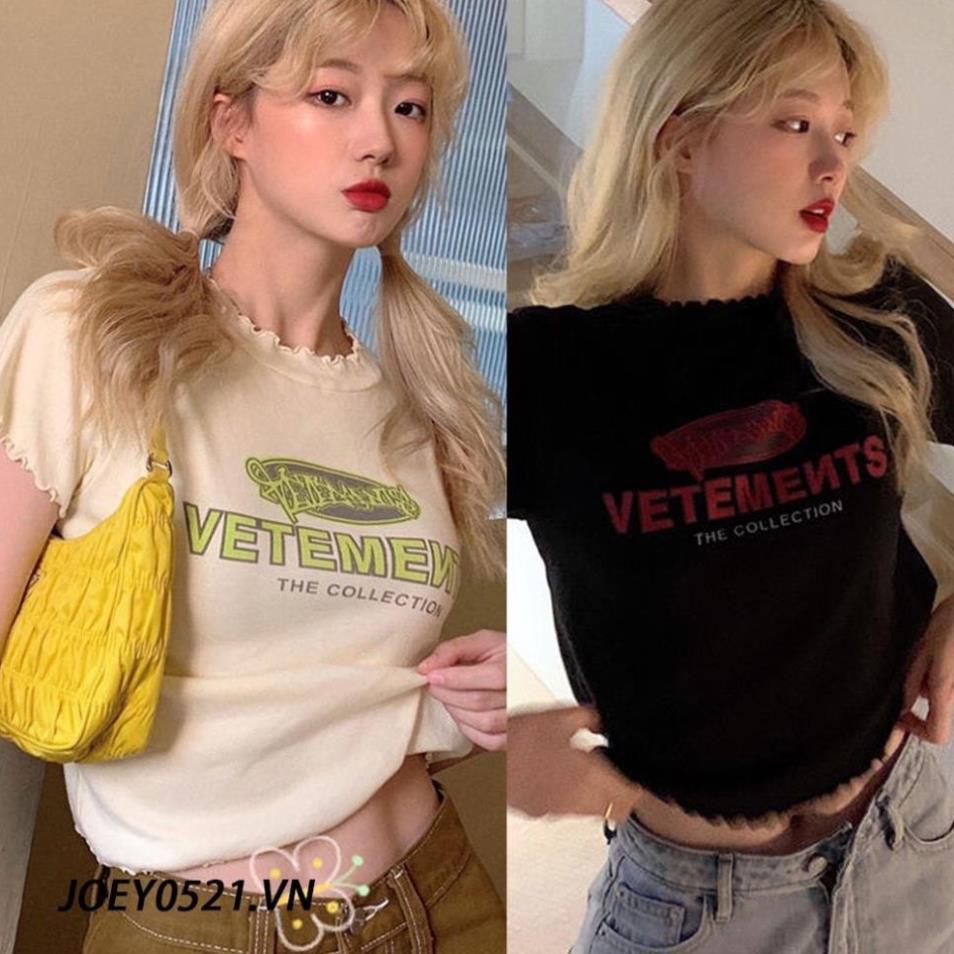 Áo coptop nữ cộc tay dưới 55kg in chữ VETEMENTS