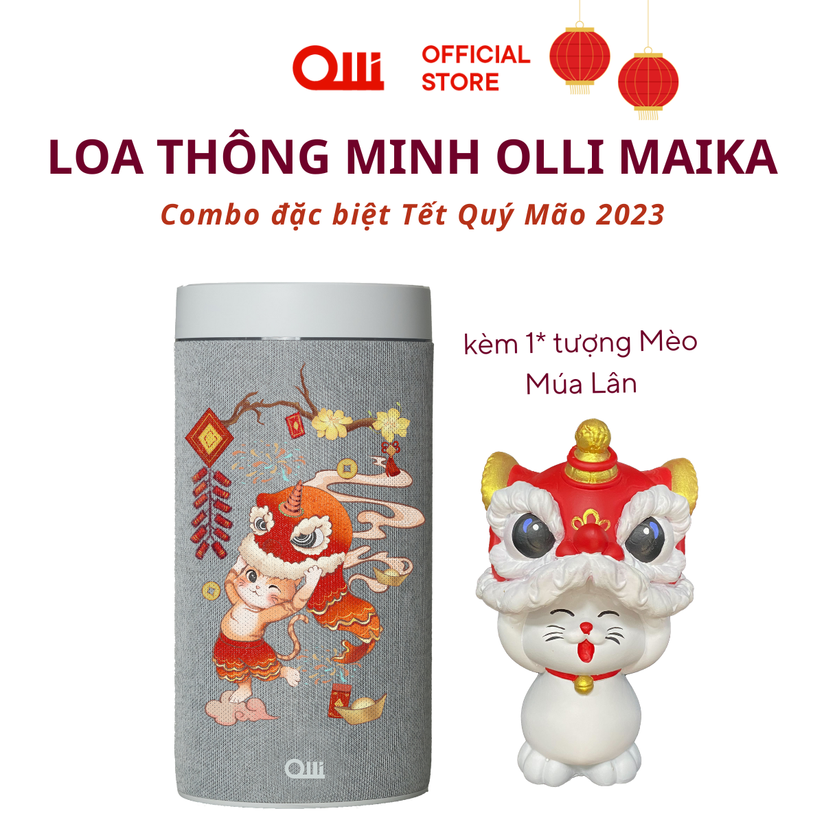 Loa thông minh OLLI MAIKA | Combo Đặc Biệt Tết Quý Mão 2023 (kèm 1 Linh vật Mèo Múa Lân) MK100B - Hàng chính hãng