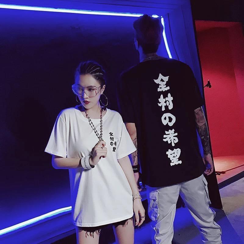 Áo Thun Cotton Nam Nữ Chữ Tàu Tay Lỡ Unisex
