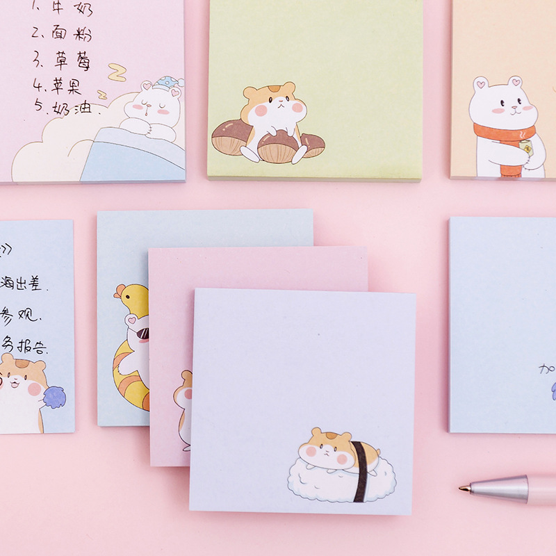 Giấy Note Vuông Ghi Chú Cute Tập 80 Tờ Họa Tiết Chuột Hamster Gấu Trắng Dễ Thương Kích Thước 7.2x7.2cm Có Keo