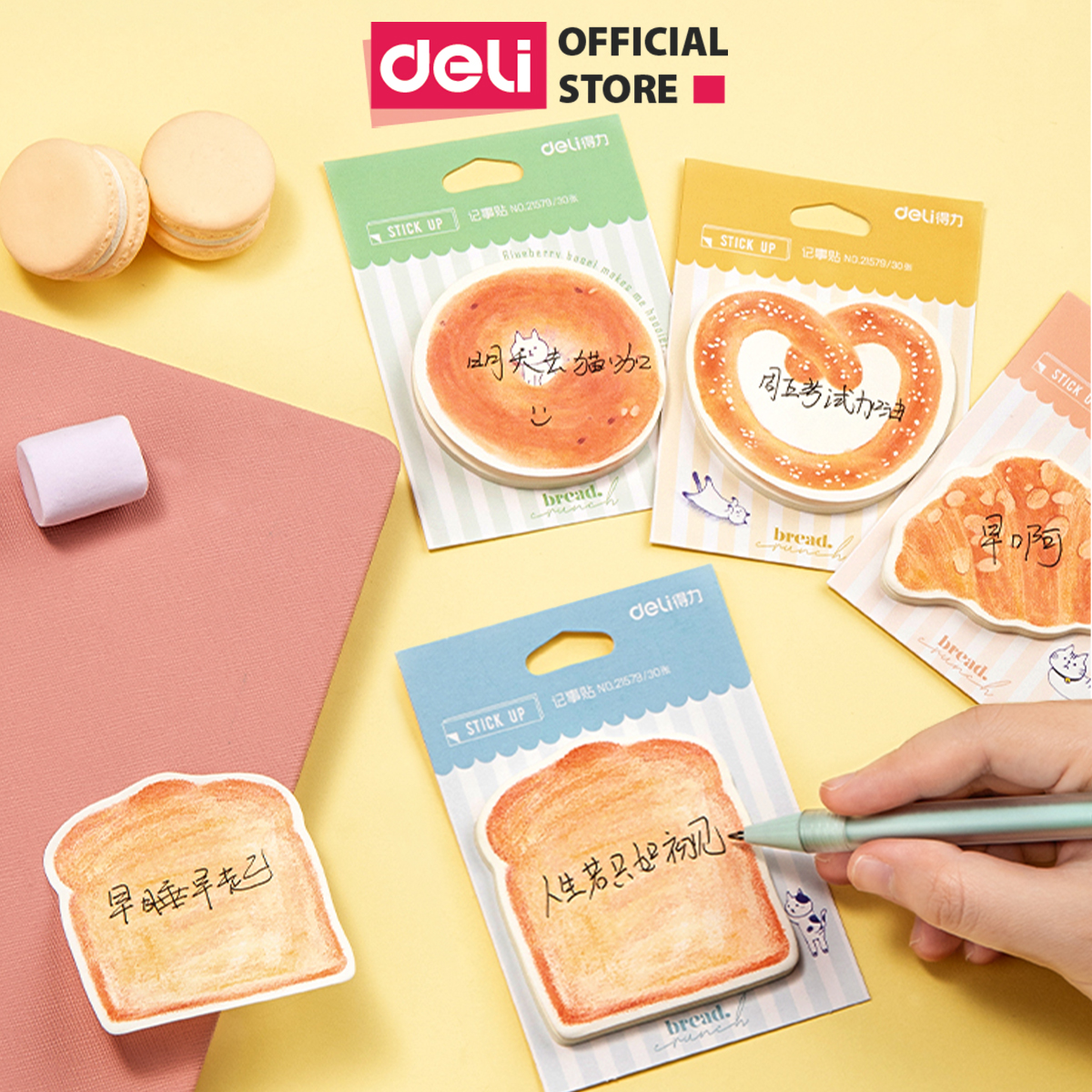 Set 30 Giấy Note Ghi Chú, Giấy Nhớ Bánh Ngọt Dễ Thương Deli - Sticky Notes Trang Trí Chất Lượng Cao Keo Dính Chắc