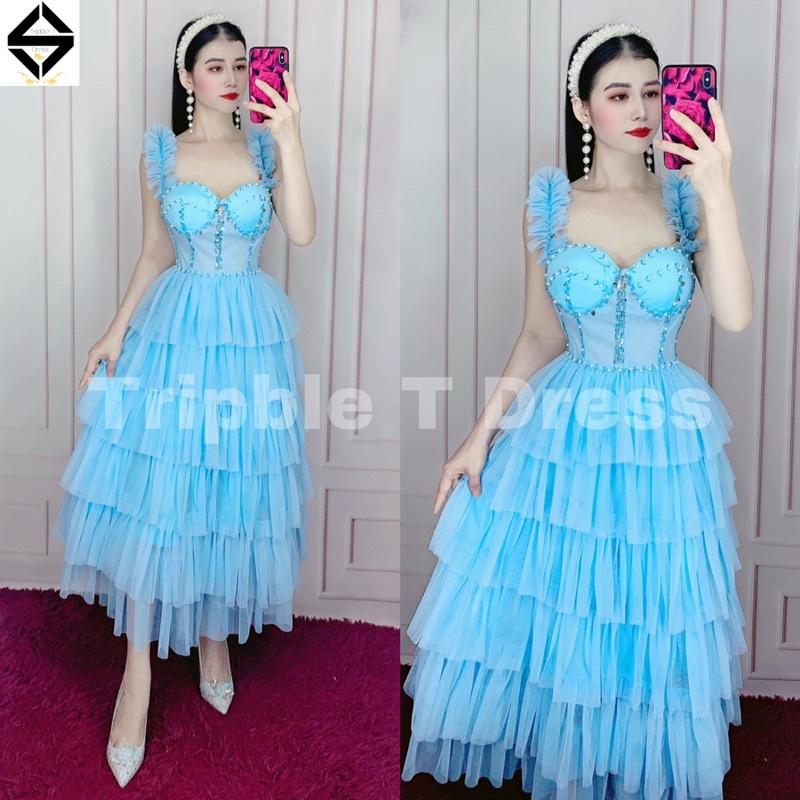 Đầm xoè dự tiệc xếp tầng kết cườm ngực cúp bra TRIPBLE T DRESS -Size M/L - MS160V