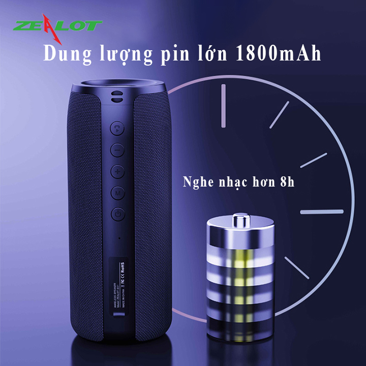 Loa bluetooth Zealot nghe nhạc không dây hàng chính hãng âm bass siêu trầm tặng kèm 1 móc khóa chữ Bamboo