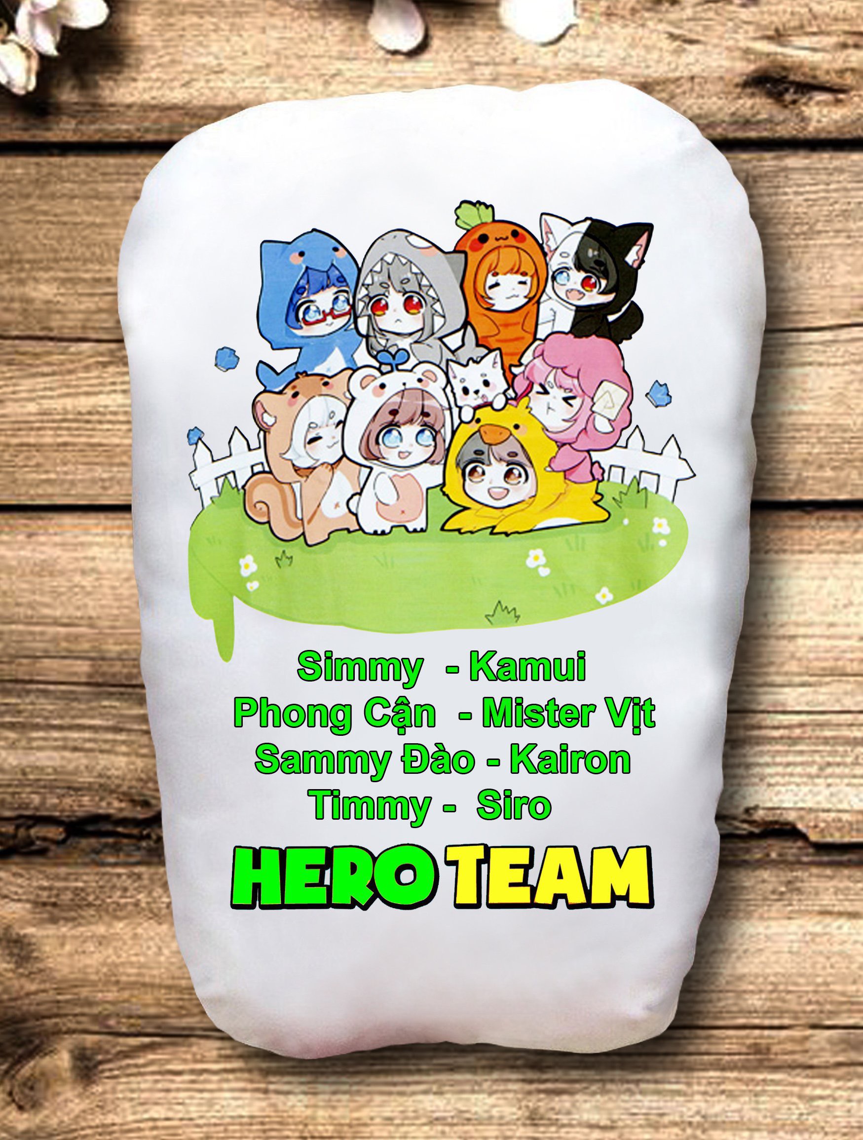 Gấu hero team 2 mặt ảnh 22x50cm / gối ngủ hero team simmy,siro,sammy, timmy, phong cận
