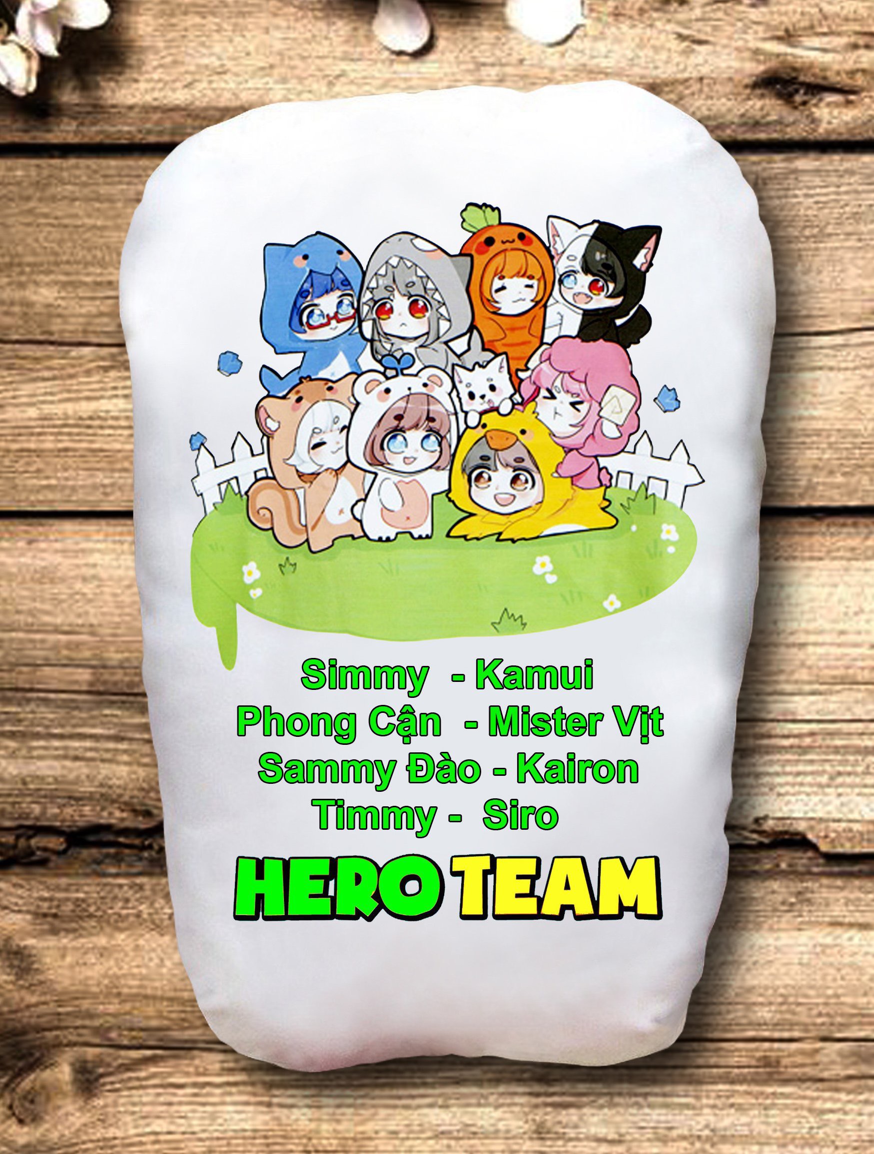 gấu hero team 2 mặt ảnh 22x50cm / gối ngủ hero team simmy,siro,sammy, timmy, phong cận