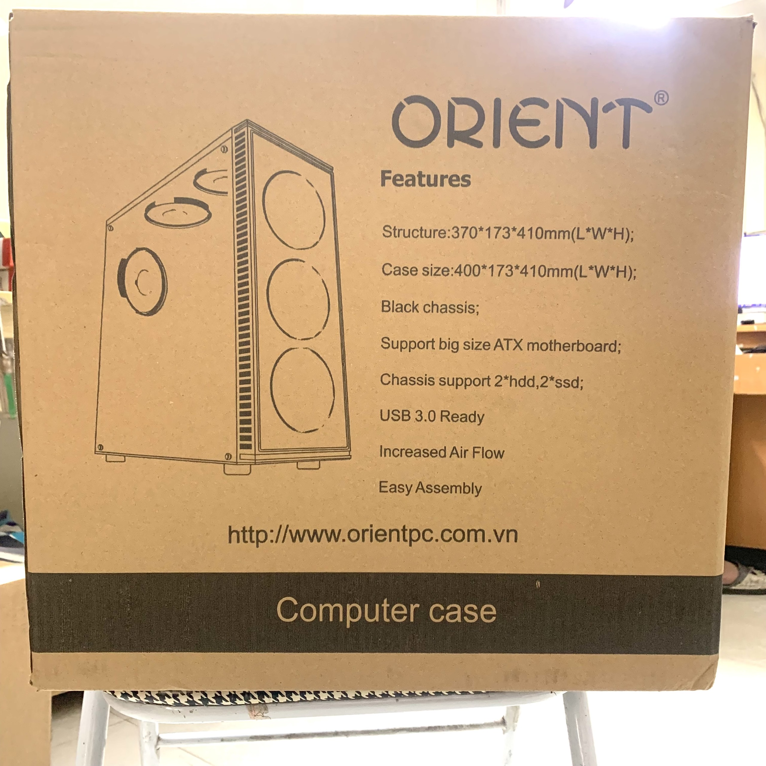 Vỏ Case máy tính có kèm đèn LED Orient K10 - Mặt kính cường lực, USB 3.0, 3 fan led xanh dương