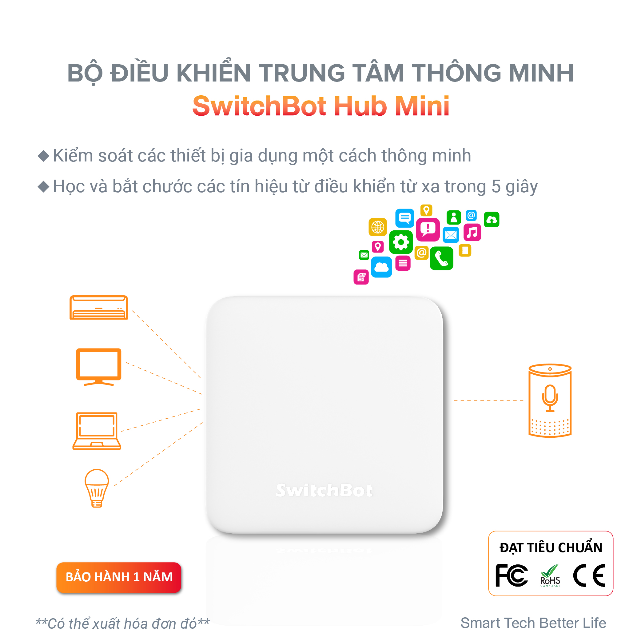 Bộ điều khiển trung tâm thông minh SWITCHBOT Hub Mini -Hàng chính hãng- IR blaster, kết nối Wifi cho các thiết bị cùng hệ, điều khiển máy lạnh, tương thích với Alexa, Google Home, HomePod, IFTTT