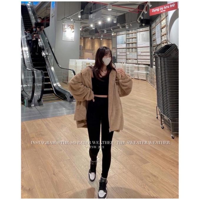 Quần legging nữ đen cạp cao gen bụng chất dày full túi giấy Mu ji