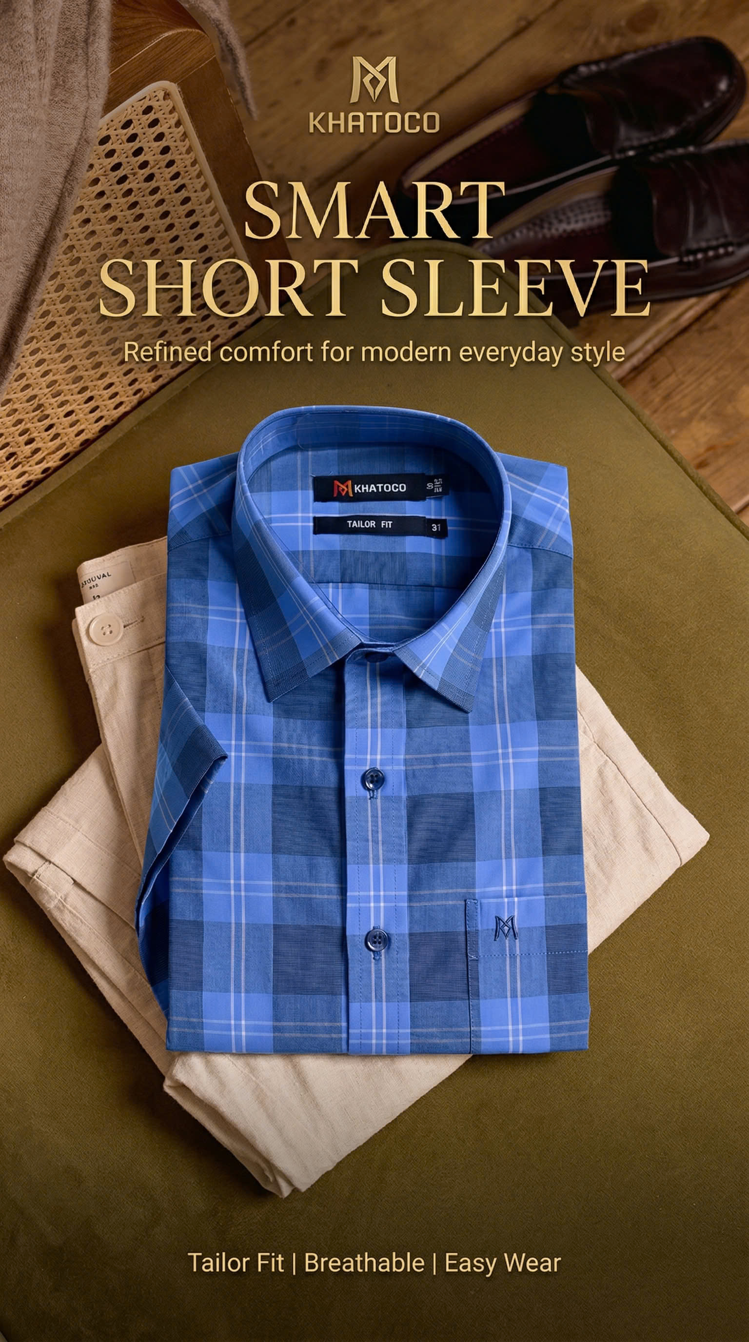 Áo sơ mi tay ngắn Khatoco Sale 20% 350K(Giá tem 438k)(S,2XL)