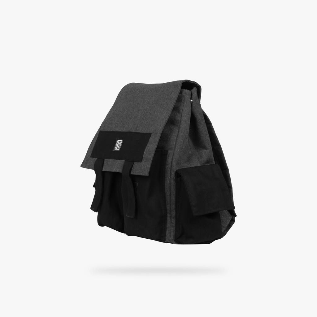Balo thời trang nhiều ngăn vải canvas Pocket Backpack Jamlos – Dark Grey – Black