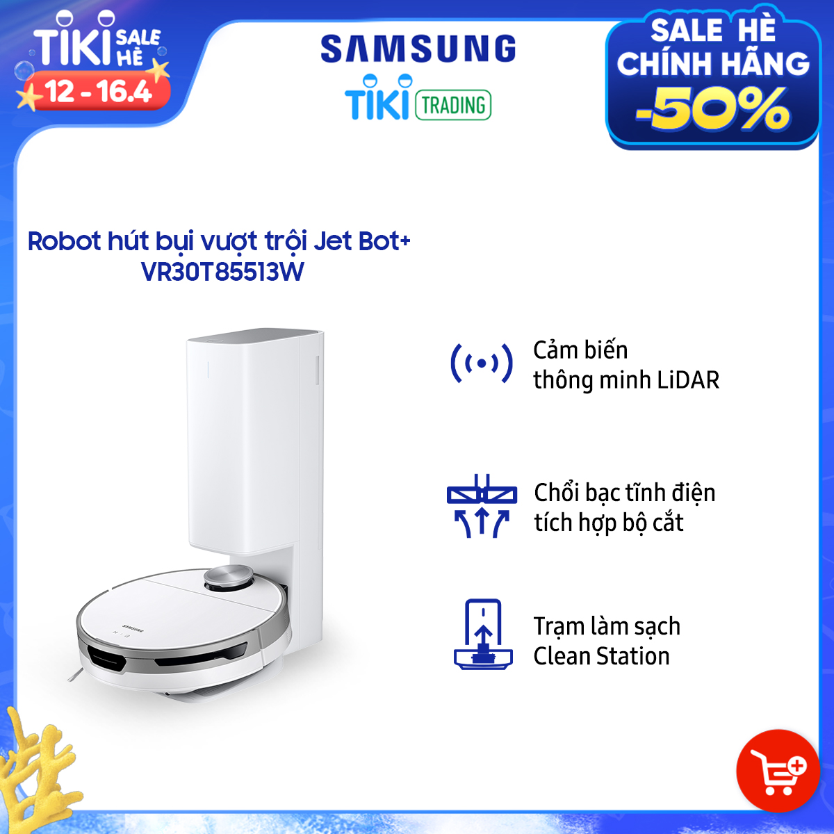 Robot hút bụi vượt trội Samsung Jet Bot+ (VR30T85513W) - Hàng chính hãng