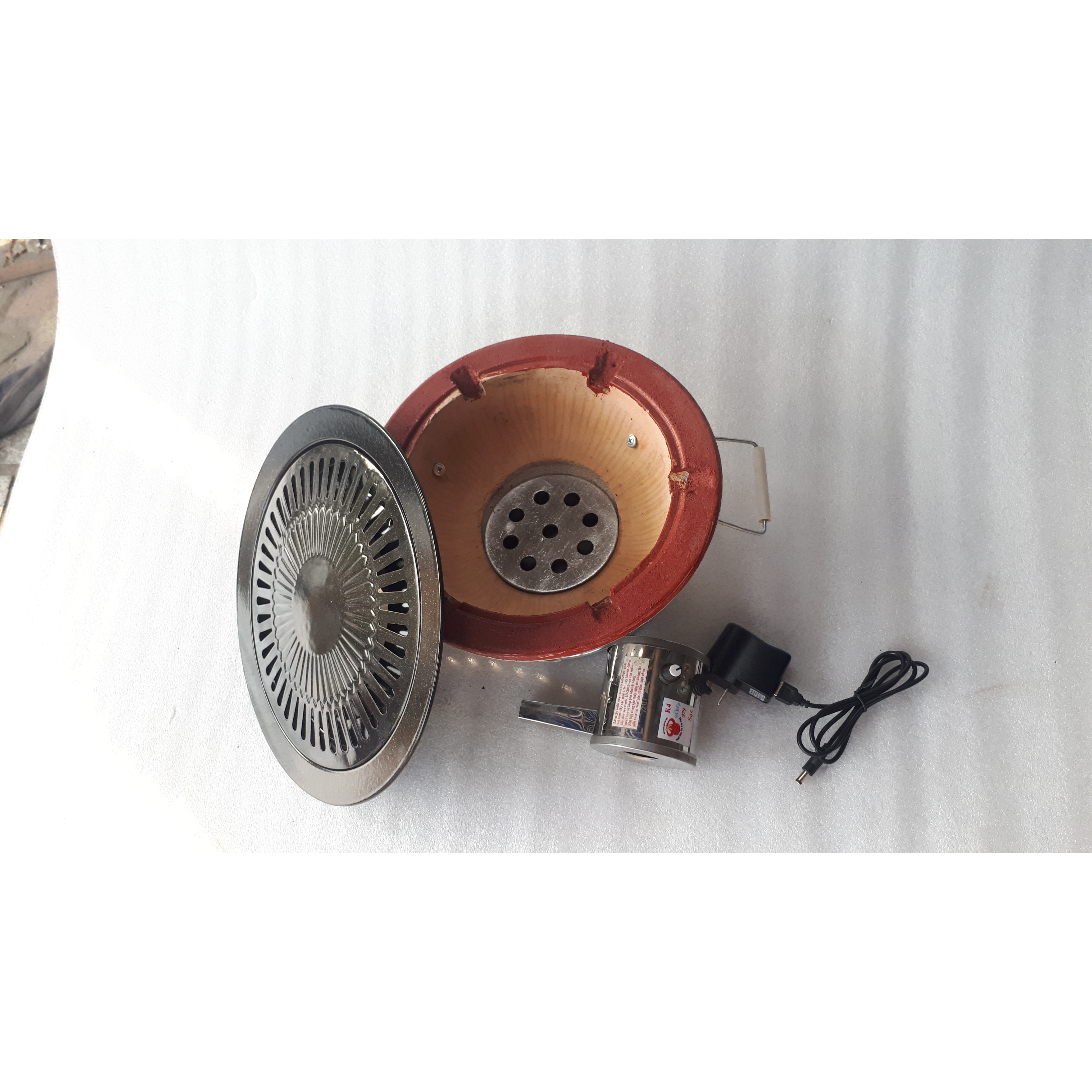 Lò nướng than không khói có quạt sạc 30cm kèm vĩ nướng hứng mỡ cao cấp dùng cho gia đình du lịch nhà hàng quán nướng