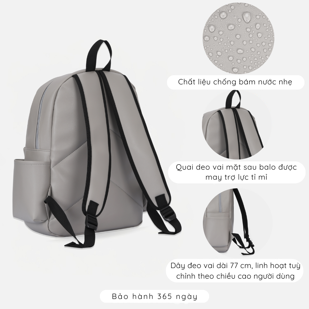 Ba lô công sở thời trang nữ IDIGO UBP2 – 6035 , Balo da nữ họa tiết chần trám thanh lịch đựng laptop 14 inch