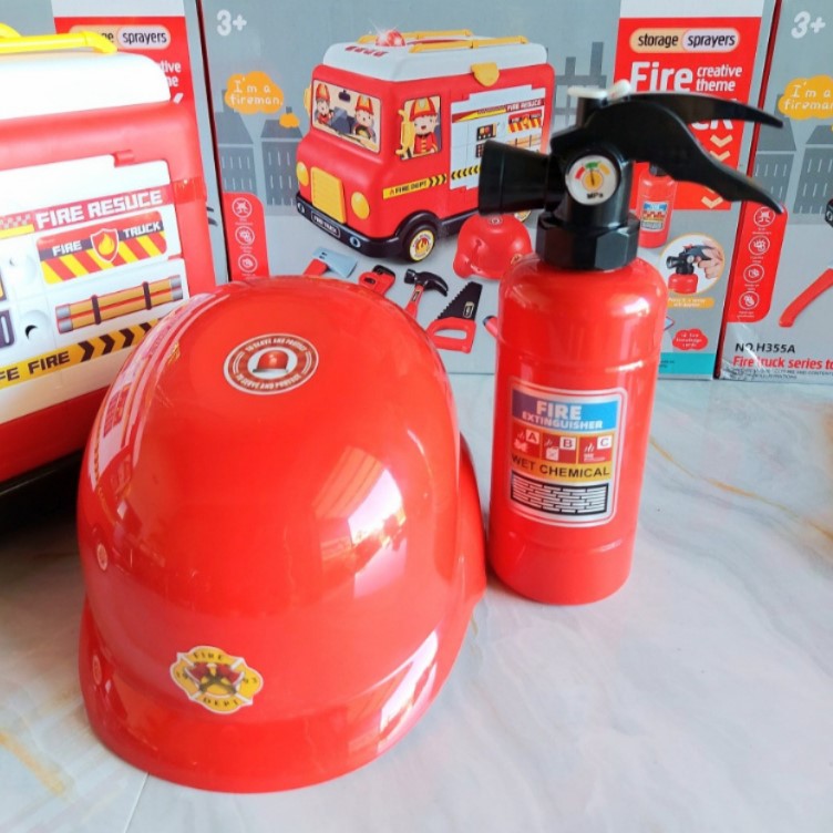 Xe cứu hỏa đồ chơi ô tô cho bé có nhạc đèn kèm dụng cụ 22 chi tiết có mũ, quà tặng sinh nhật cho bé