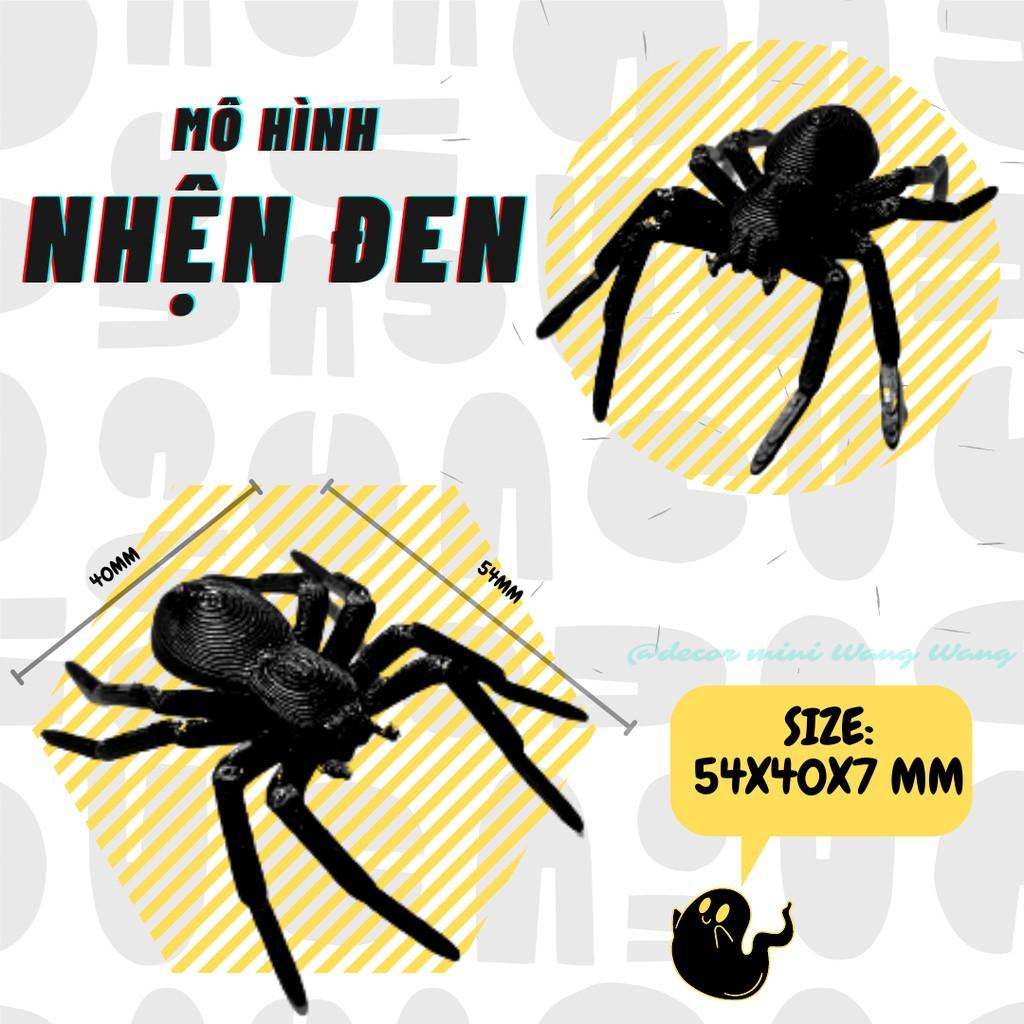 Set 5 nhện đen to 5cm mô hình nhựa, trang trí chuồng bò sát, sa bàn, bàn làm việc, halloween