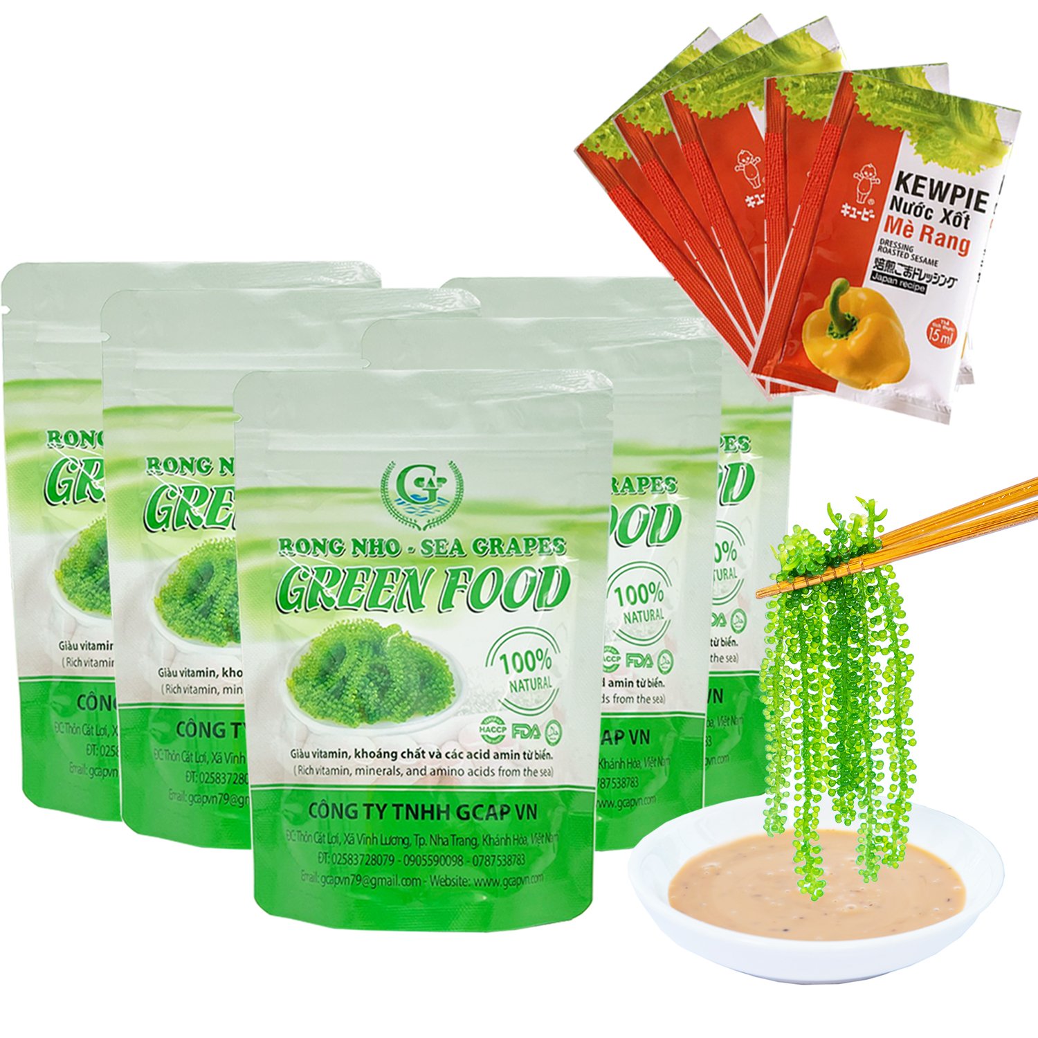 COMBO 5 túi zipper RONG NHO GREEN FOOD + tặng kèm 5 túi xốt 15ml (mỗi túi 100gram nở được 250gram tươi)