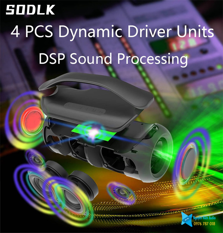 Loa SODLK T300 di động bluetooth 5.1 siêu trầm 100W, đèn RGB, công nghệ MaxxAudio DSP