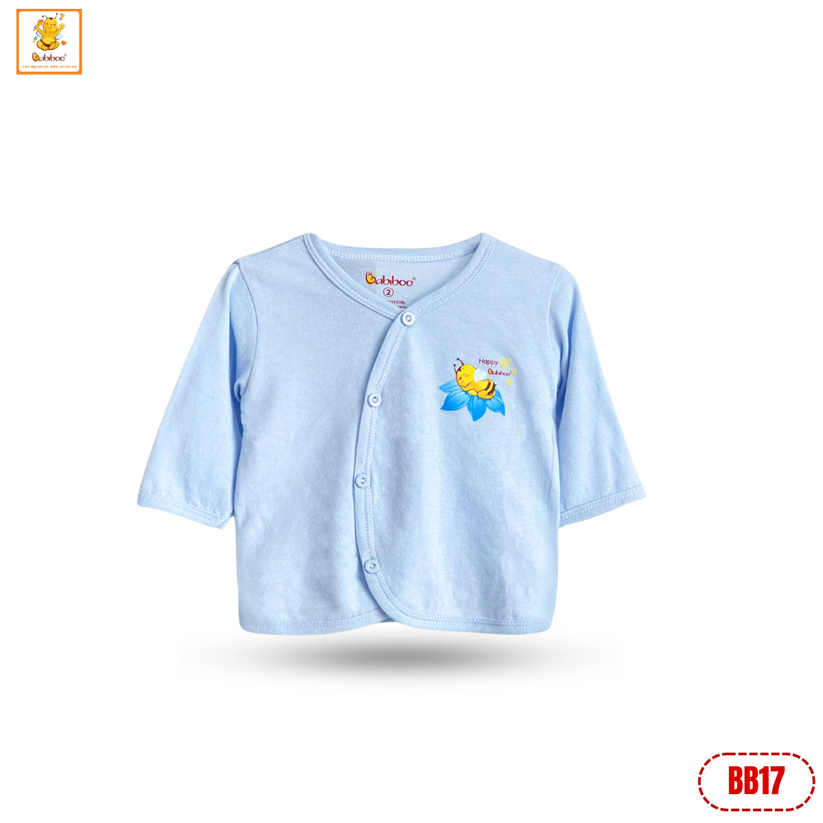Áo sơ sinh Babiboo áo sơ sinh dài tay cổ tim, vải cotton mềm mịn an toàn cho da-BB17