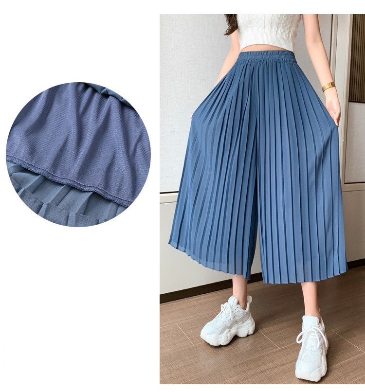 Quần ống rộng xếp ly voan cạp cao