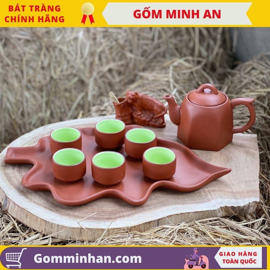 Ấm chén tử sa ấm chén đất đỏ gốm Minh An Bát Tràng, dáng ấm lục giác