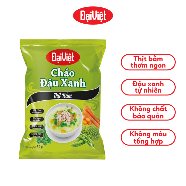 Cháo Đậu Xanh Đại Việt Thịt Bằm - Ăn liền - Gói 50g - Thùng 50 gói