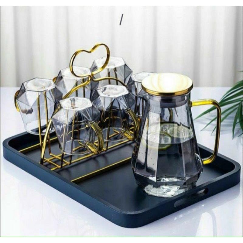 BỘ BÌNH + 6 CỐC THUỶ TINH PHA LÊ NHŨ ÁNH VÀNG