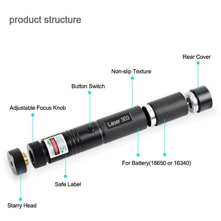 Đèn Pin Laser 303 Ánh Sáng Xanh Có Chìa Khóa An Toàn Cho Trẻ Em - Hàng Chính Hãng