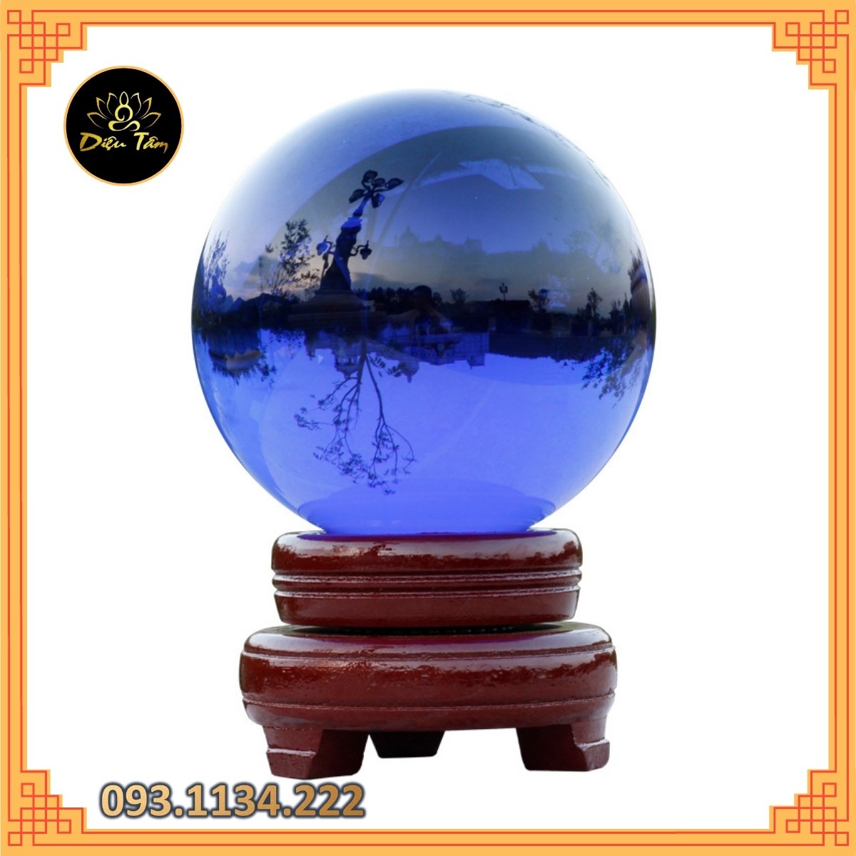 Quả cầu phong thủy pha lê màu xanh lam size to 15cm hợp mệnh Mộc, mệnh Thủy đồ phong thủy trang trí