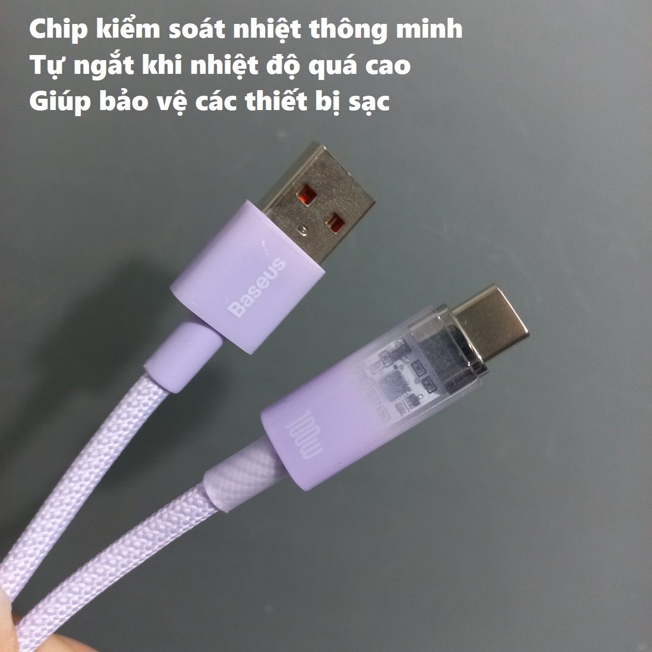 Dây sạc Usb to type C tự ngắt khi quá nhiệt sạc nhanh 100W 66W cho Honor Huawei Baseus Explorer CB000042 _ hàng chính hãng