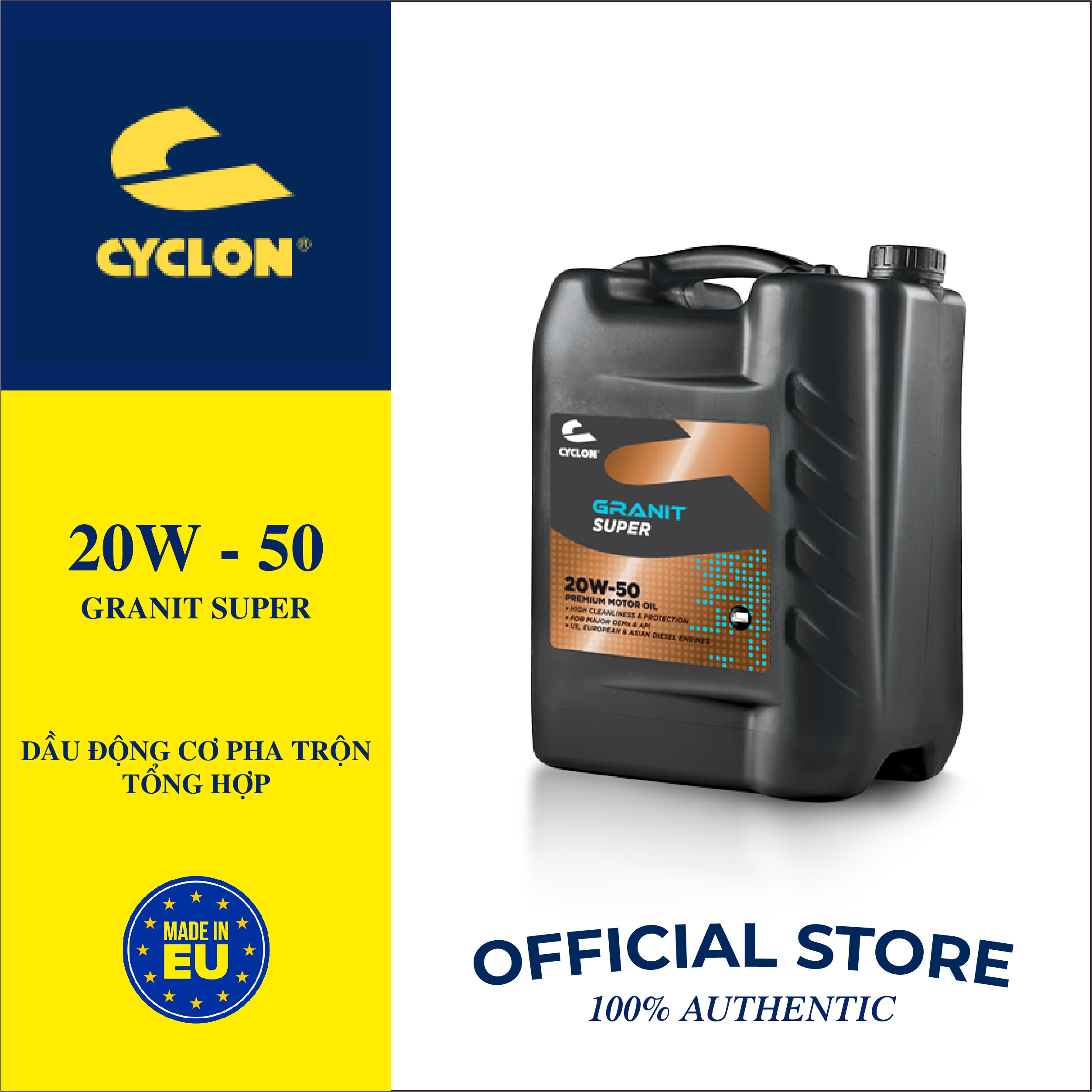 Dầu động cơ diesel hiệu suất siêu cao CYCLON GRANIT SUPER SAE 20W-50, 20 lít