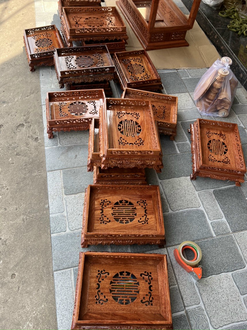 Khay trà gỗ cẩm lai đầu rồng