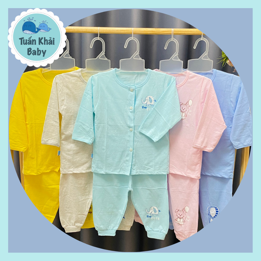 Combo 3 bộ quần áo sơ sinh Tay Dài Màu Nút Giữa Thái Hà Thịnh - Size 1-5 cho bé sơ sinh -12kg