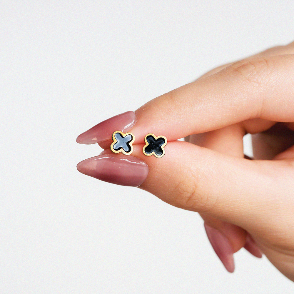 Bông Tai Nữ Hoạ Tiết Cỏ Bốn Lá May Mắn Vàng 14K BTAM122 Huy Thanh Jewelry