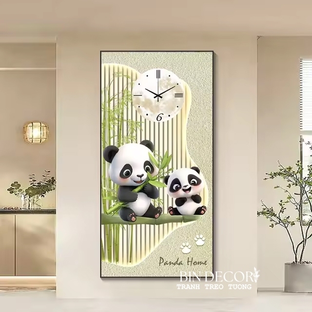 (HCM)Tranh đồng hồ tráng gương gấu trúc 8 dễ thương trang trí phòng bé, trang trí quán kèm đinh treo