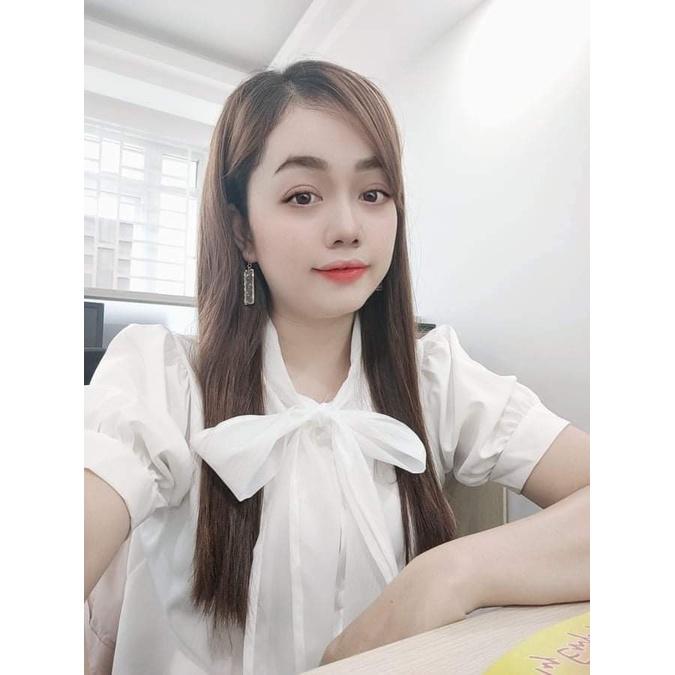 Áo sơ mi nữ công sở thời trang SURI thiết kế trẻ trung,tay ngắn cổ thắt nơ ,đính cúc ngọc .