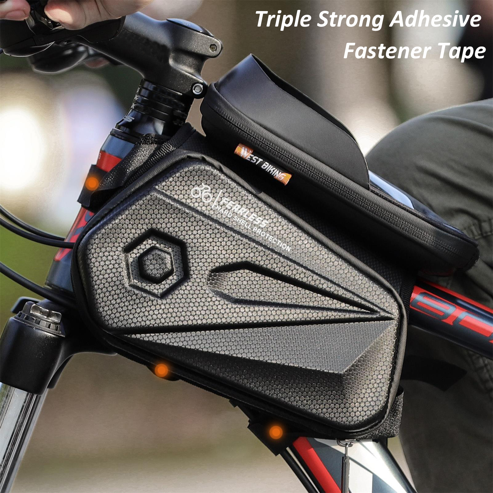 Túi Bike Handlebar hoạt động như một giá đỡ điện thoại đồng với màn hình cảm ứng