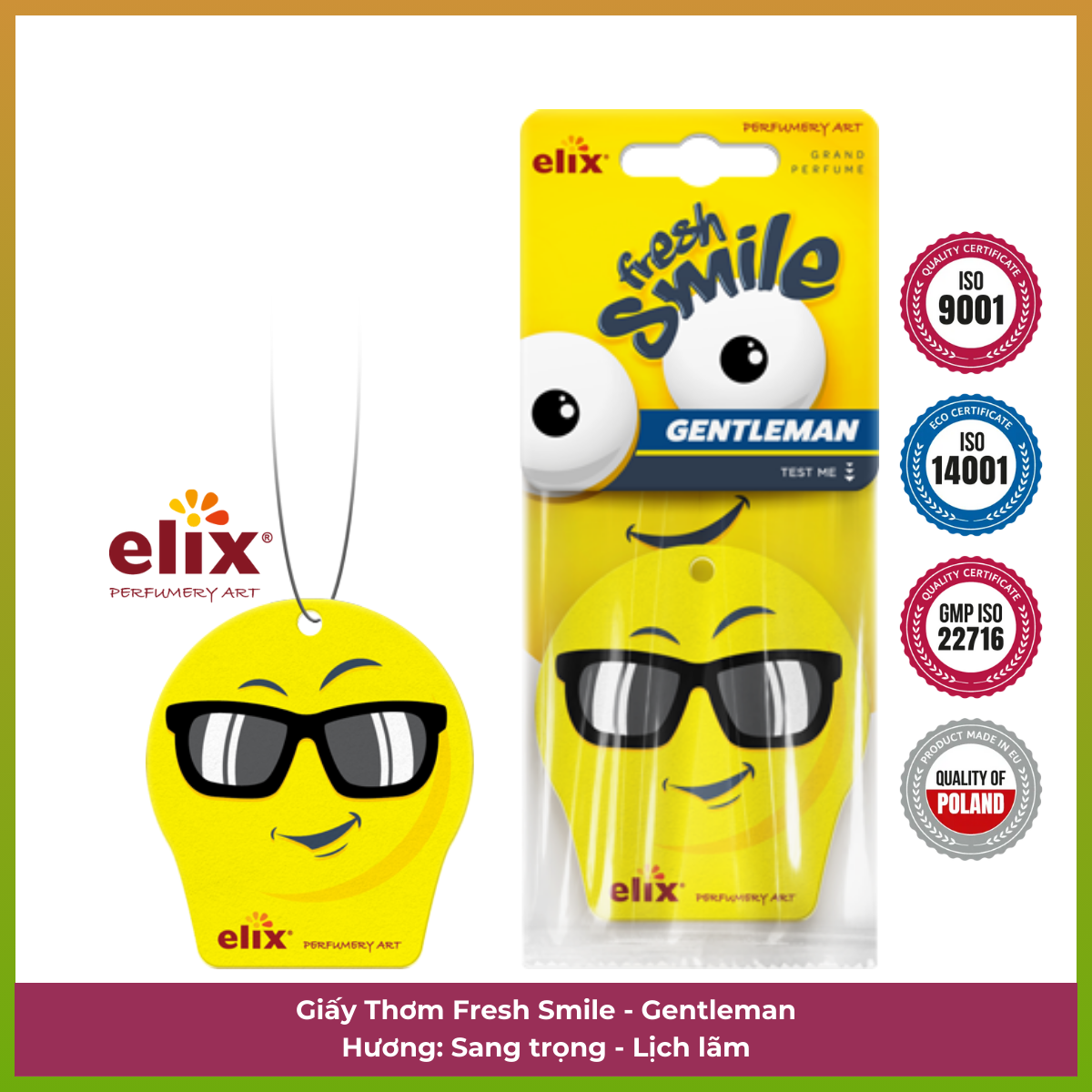 Giấy thơm treo Ô tô Elix Fresh Smile - Hương Gentleman (Sang trọng - lịch lãm)