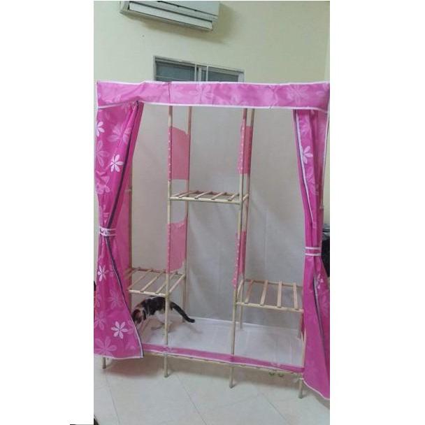 Tủ vải khung Gỗ 3 buồng nhiều họa tiết 1m30