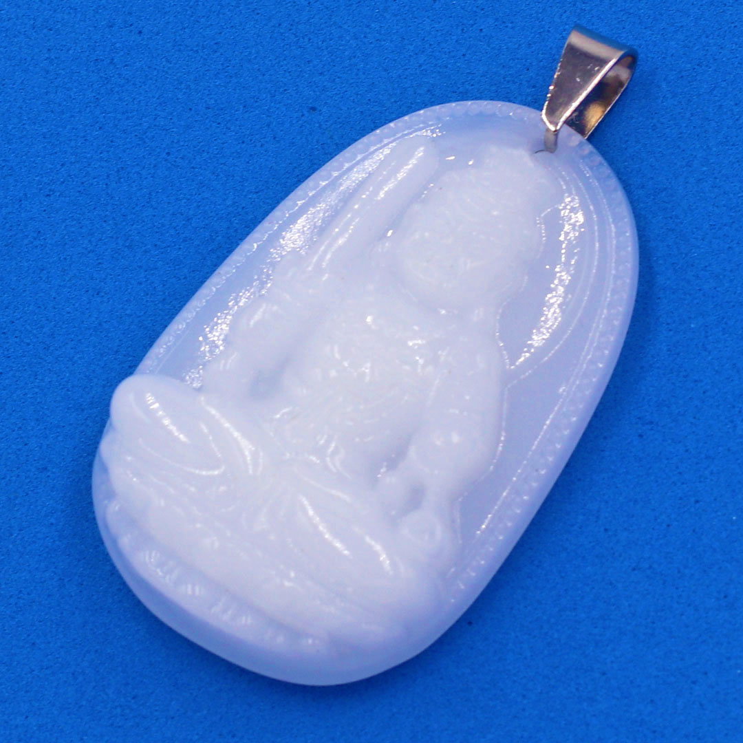 Mặt Phật Bất động minh vương đá thạch anh trắng 5 cm kèm móc và vòng cổ dây cao su, Mặt Phật bản mệnh size L, mặt dây chuyền Phật