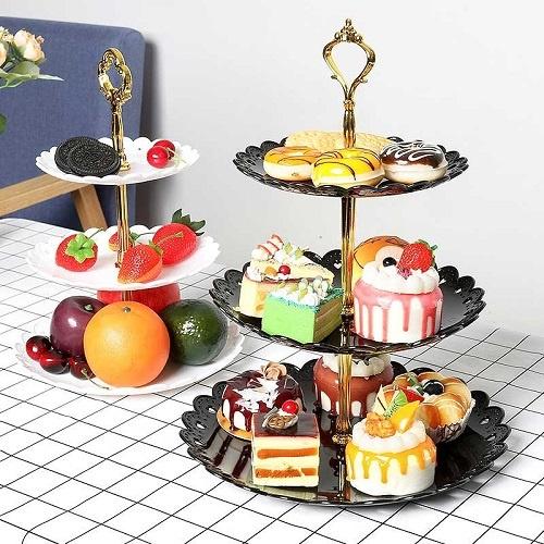 Khay Kệ Đựng Trái Cây Đựng Bánh 3 Tầng Hình Tròn Hình Vuông Sang Trọng