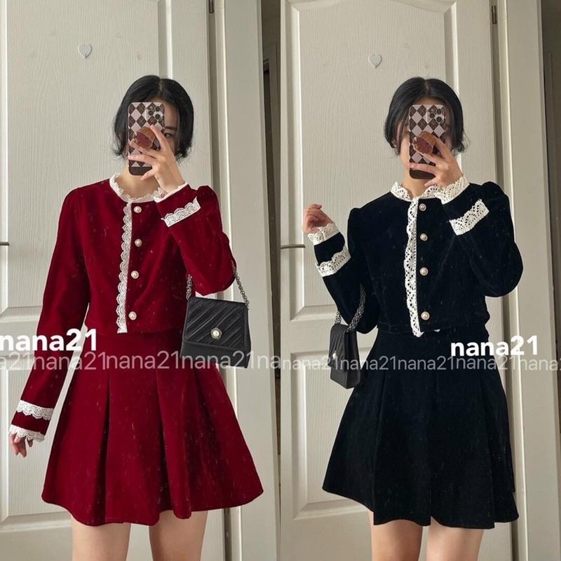 SET ÁO NHUNG CỔ REN KÈM CHÂN VÁY