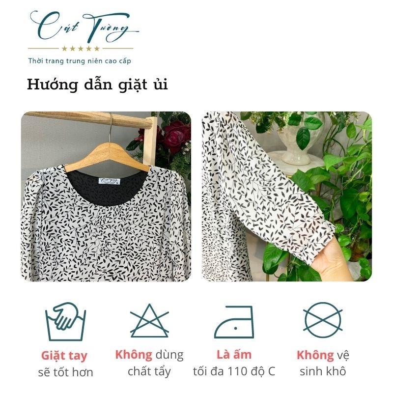 Áo kiểu trung niên nữ sang trọng cao cấp cho mẹ, cho bà vải ren cao cấp 2 lớp- Thời trang Cát Tường 2022 - Áo lá trắng