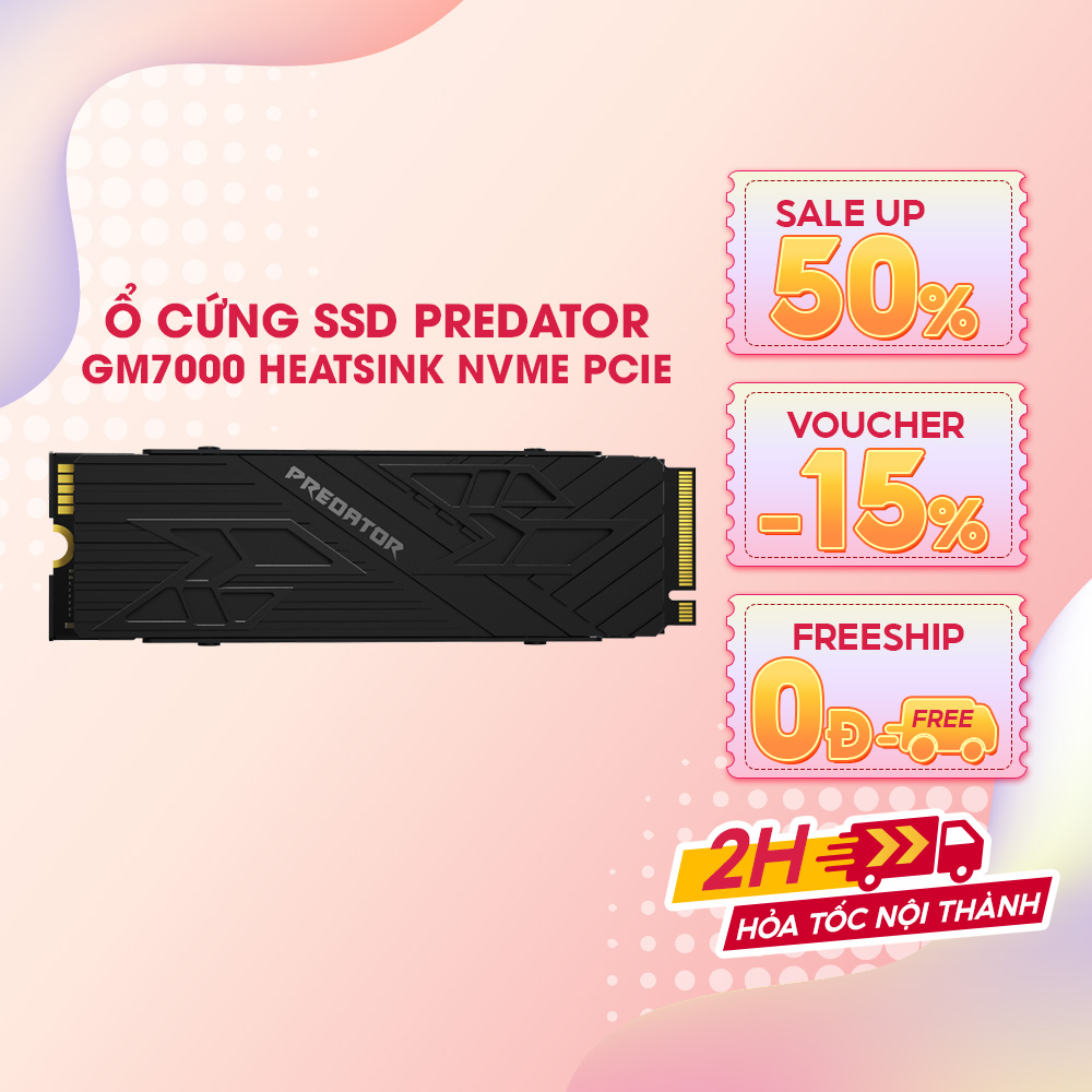 Ổ cứng SSD Acer Predator GM7000 Heatsink 512GB / 1TB / 2TB PCIe Gen 4x4, Tốc độ đọc Up to 7400 MB/s Bảo hành 5 năm Hàng chính hãng