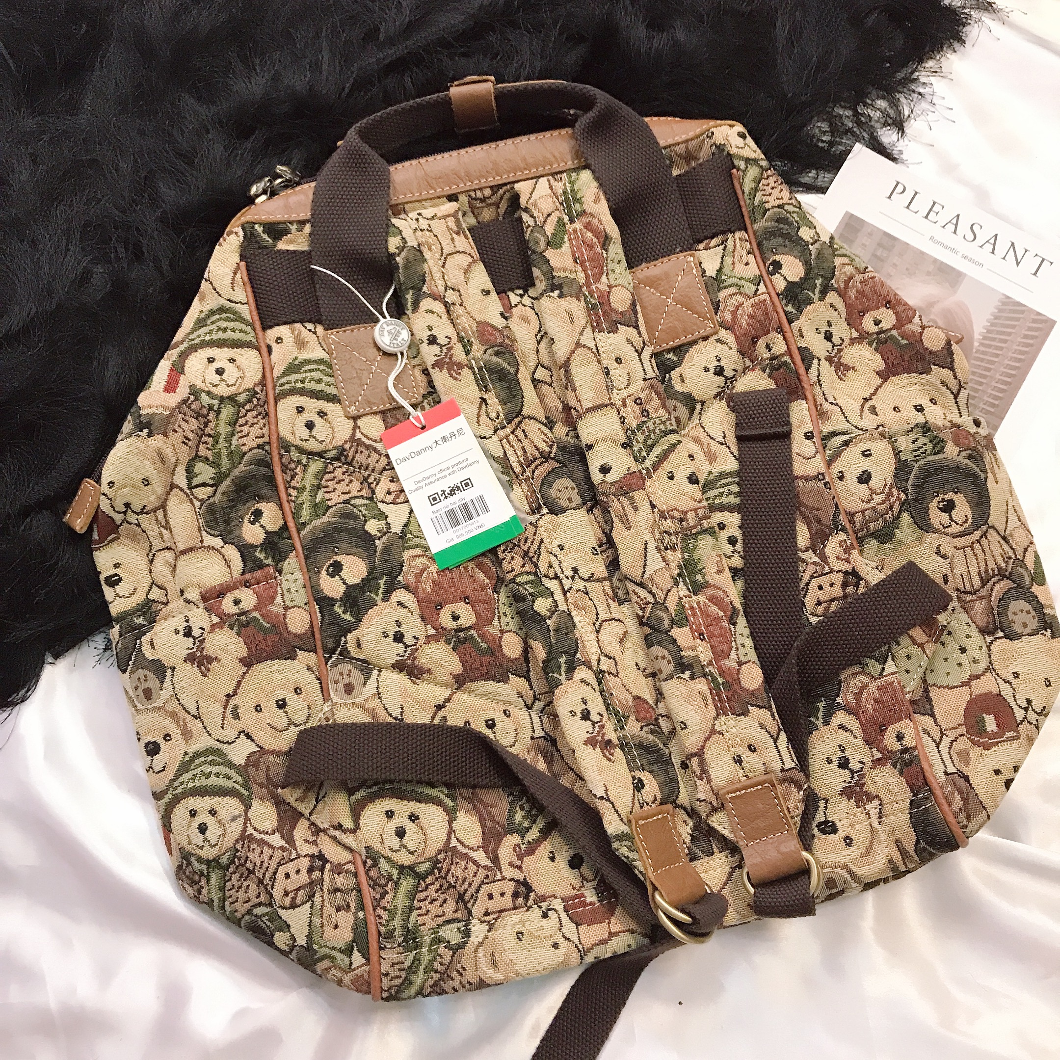 Balo quai xách thời trang thêu gấu siêu xinh - DD178O5813