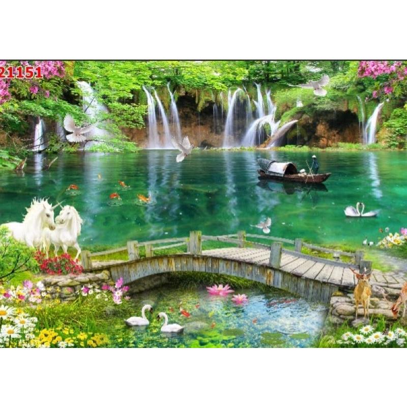 Tranh phong cảnh dán tường 3d. tranh in vải lụa KT 120x80 cm. in kích thước theo yêu cầu zalo 0972644807